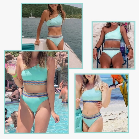BRAND NEW WITH TAGS - TEAL BIKINI ONE SHOULDERED - Picture 2 of 4
